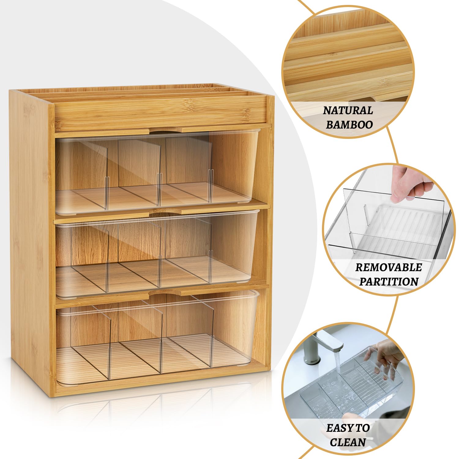 TIMIEEYA drawer open revealing organized tea bags for quick serving