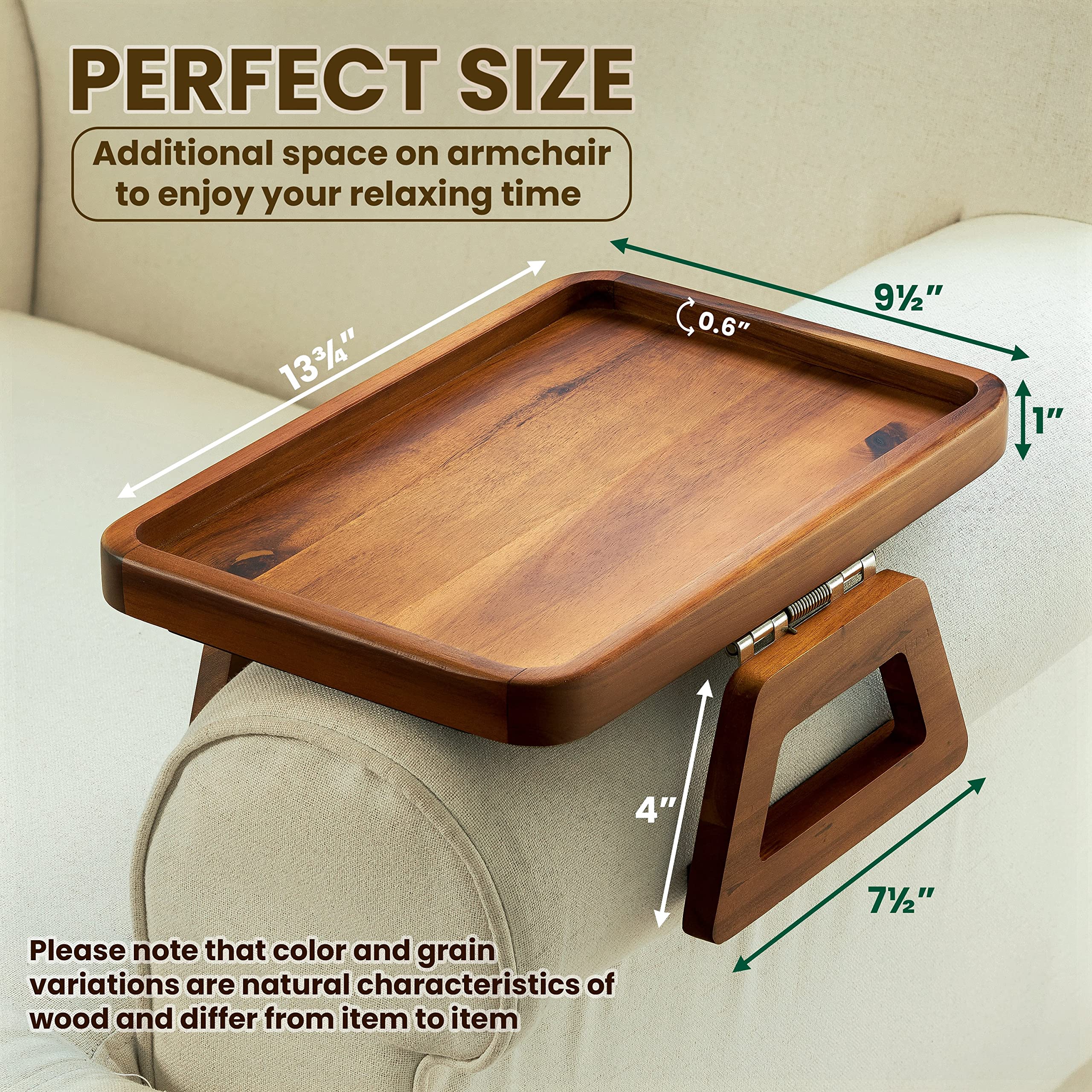 Tinamo close-up of acacia wood grain and polish, highlights premium durability benefit
