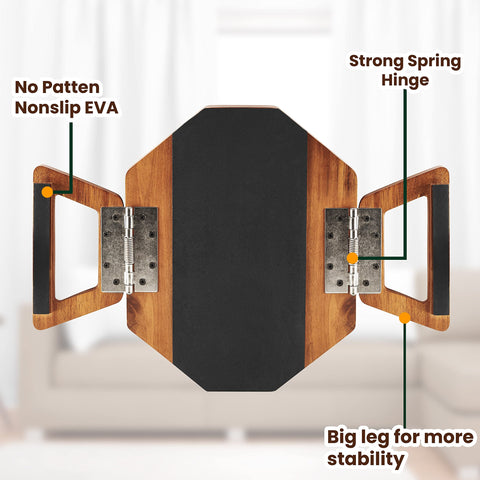 Tinamo folded flat storage demonstration illustrating easy stowage behind sofa