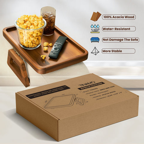 Tinamo tray next to remote for scale, demonstrates compact yet usable size