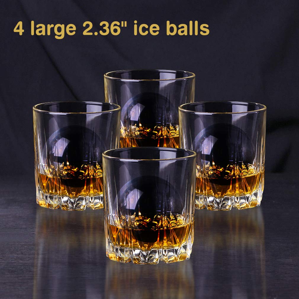 TINANA clear ice ball chilling whiskey in a rocks glass with slow melt benefit