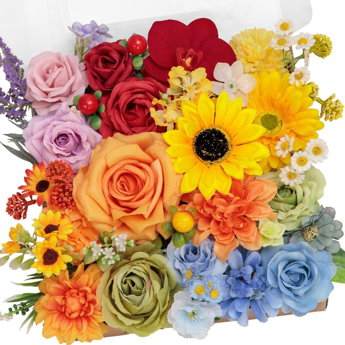 TINGE TIME front view of full rainbow floral combo, easy event styling