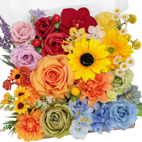 TINGE TIME front view of full rainbow floral combo, easy event styling