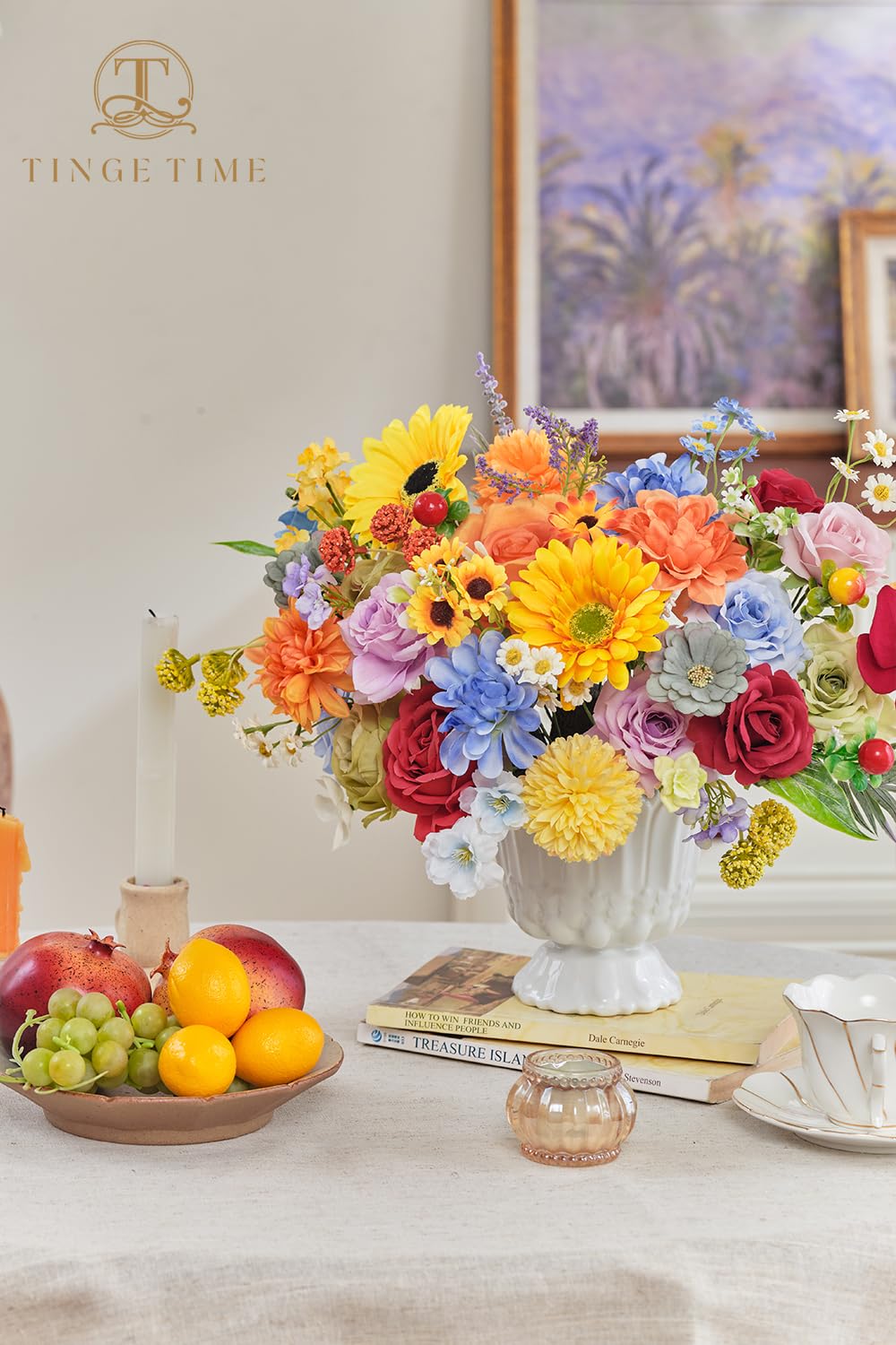 TINGE TIME centerpiece on wedding table, creates elegant focal point