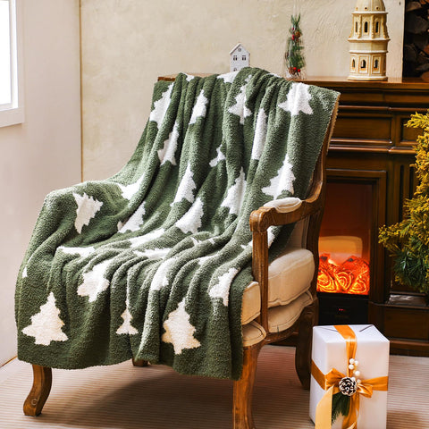 Tingjoo front view green Christmas tree throw showing festive decor benefit