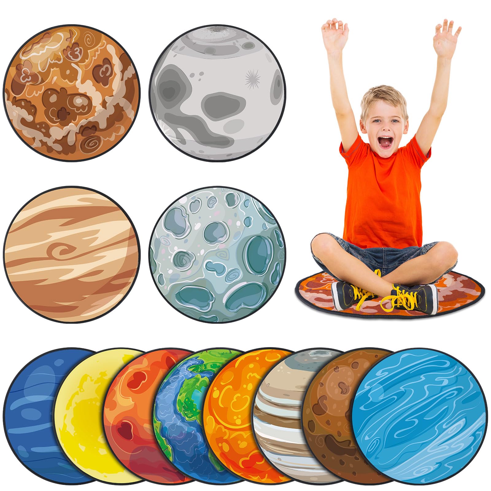 Tinideya front view of space planet circle seats showing set and colors for classroom appeal