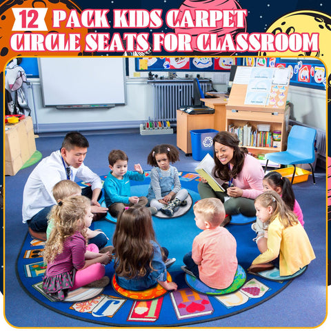 Tinideya rugs in a classroom with children sitting showing organized group seating