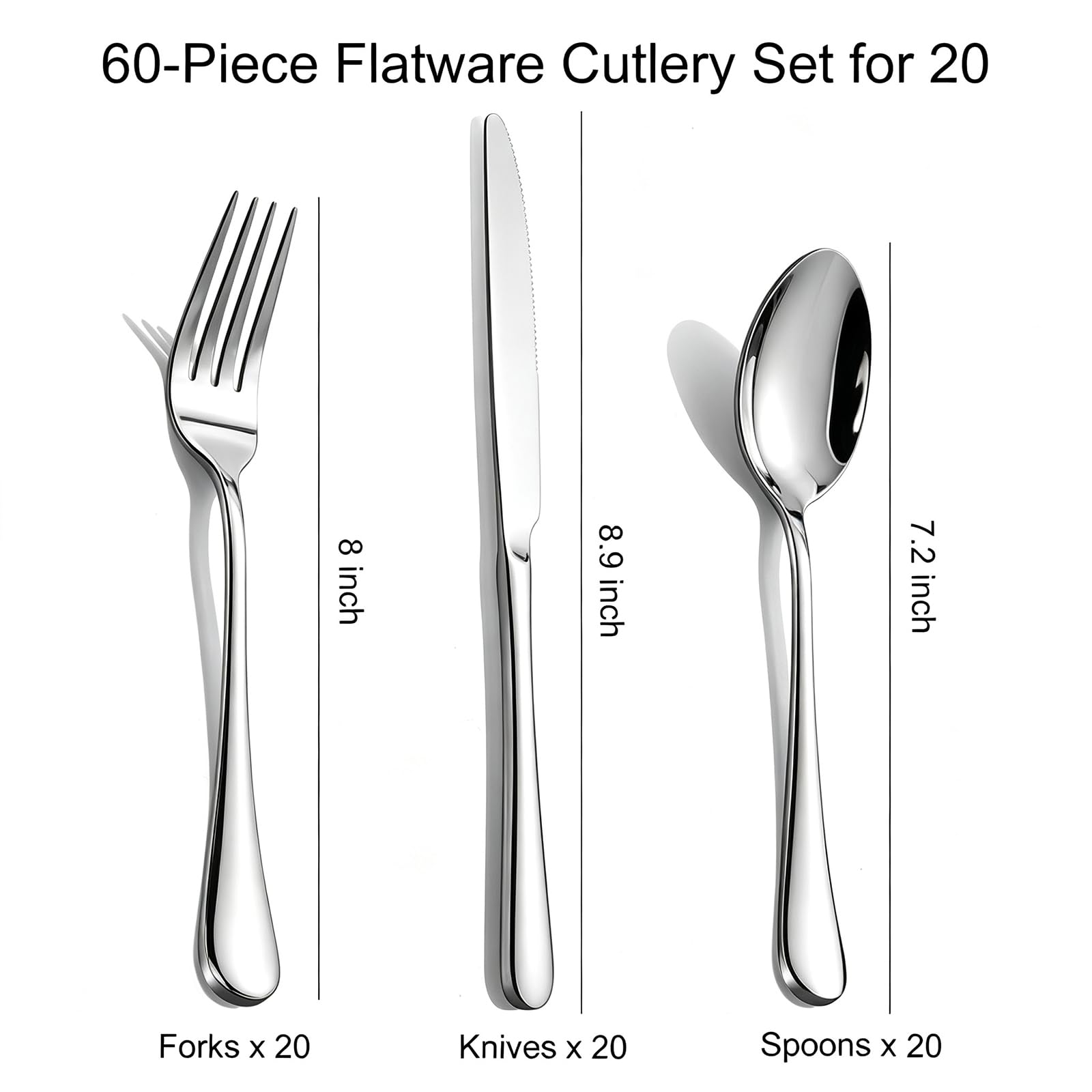 TININA arranged forks spoons and knives on white background showing complete service