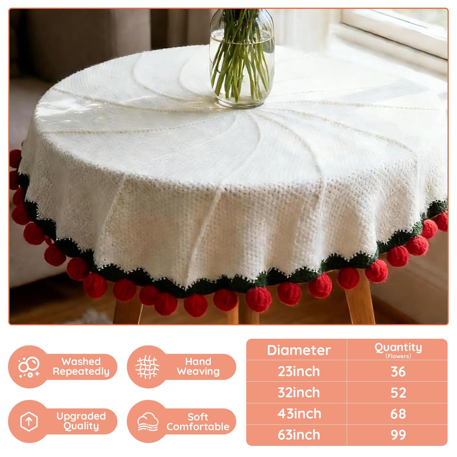 Tinkllicoy open 32-inch throw displaying red crocheted roses and cozy texture