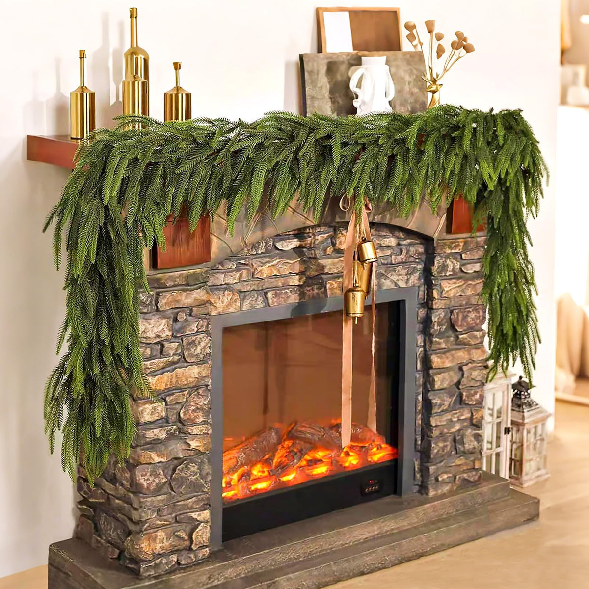 Tinkllicoy front view garland showing full lifelike greenery and easy styling