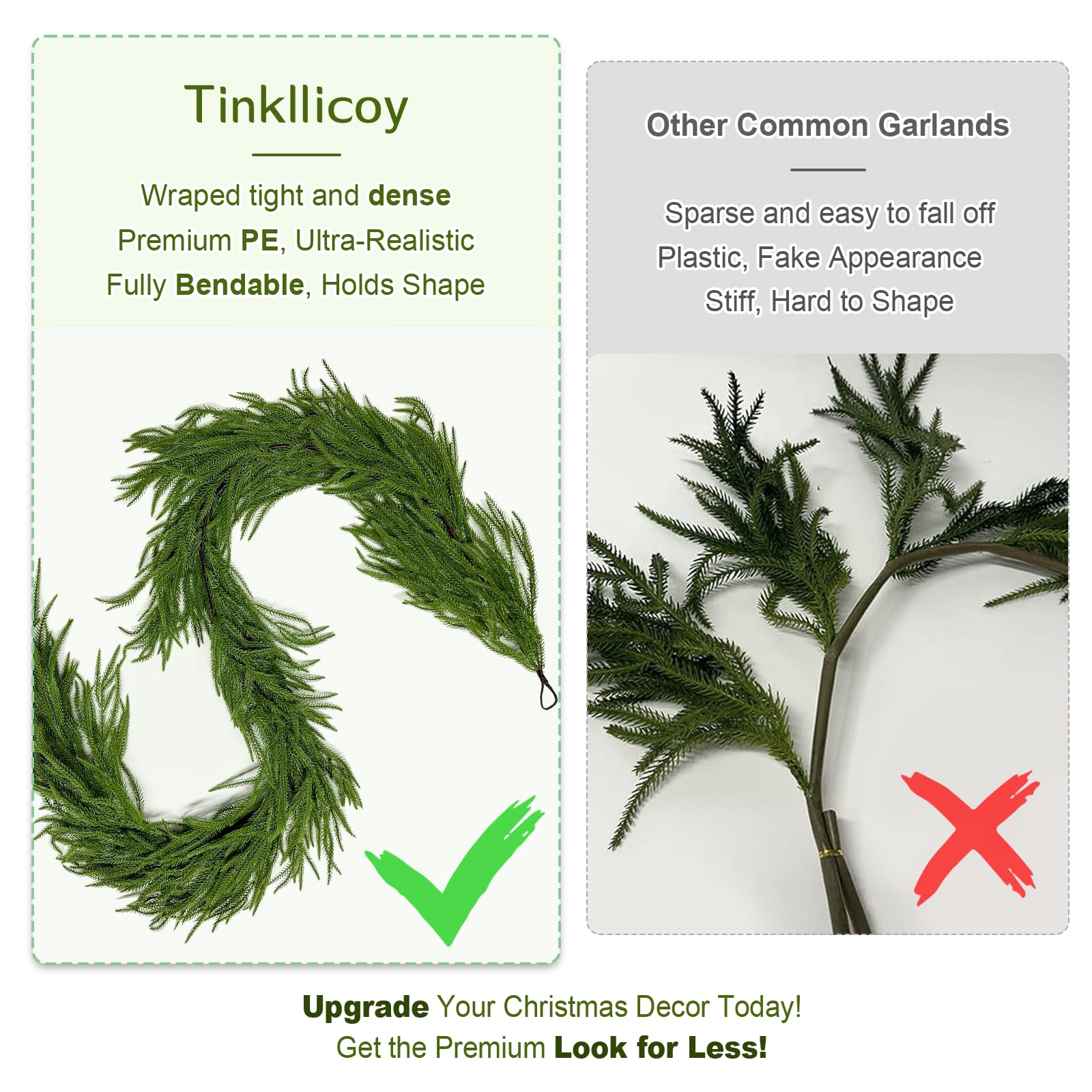 Tinkllicoy garland draped on staircase railing demonstrating flexible fit