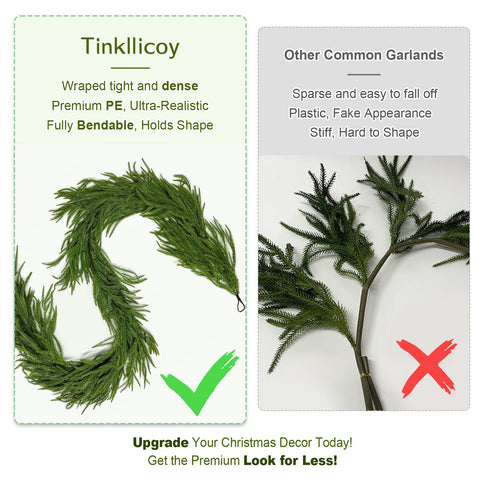 Tinkllicoy garland draped on staircase railing demonstrating flexible fit