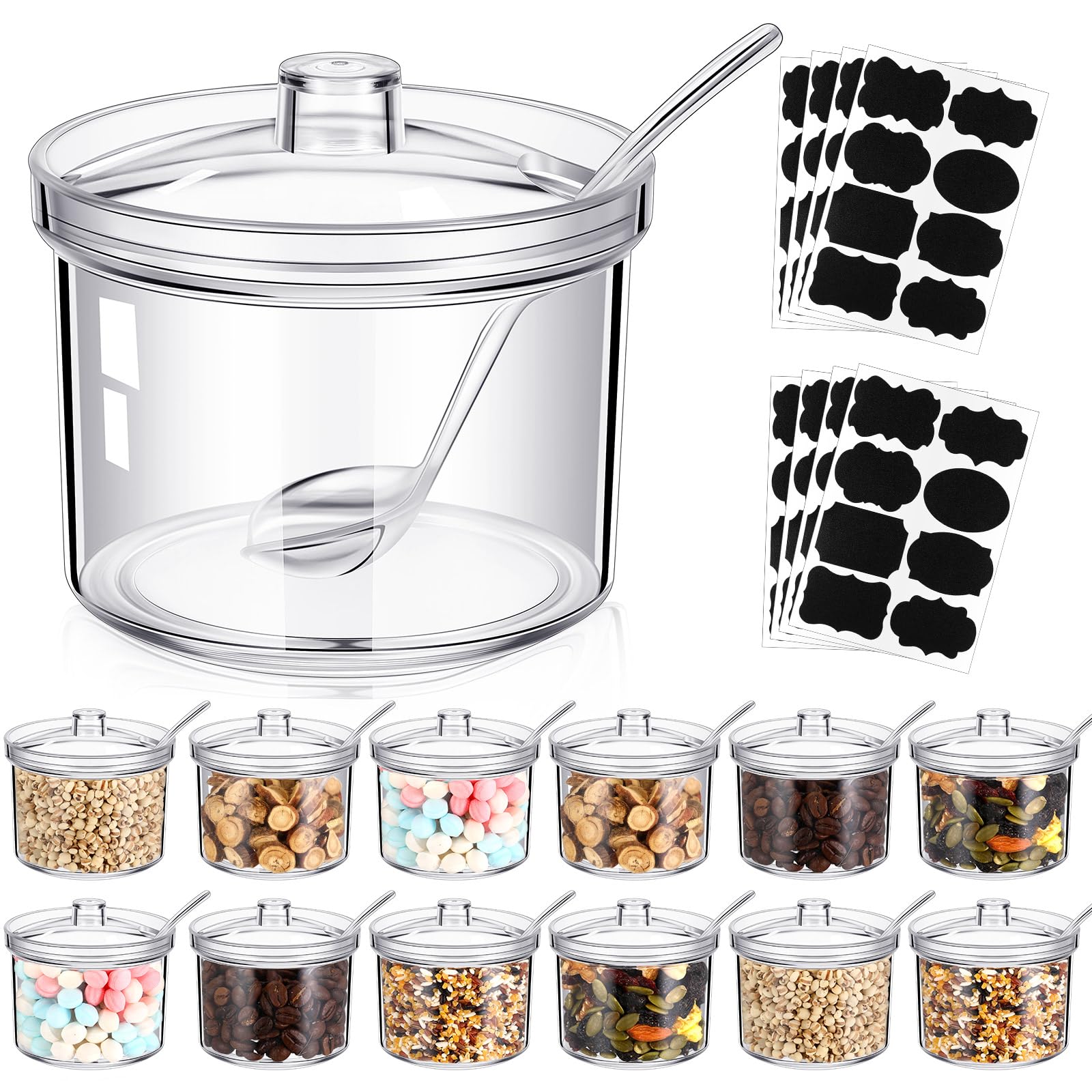 Tioncy clear 12-piece jars front view for neat topping presentation