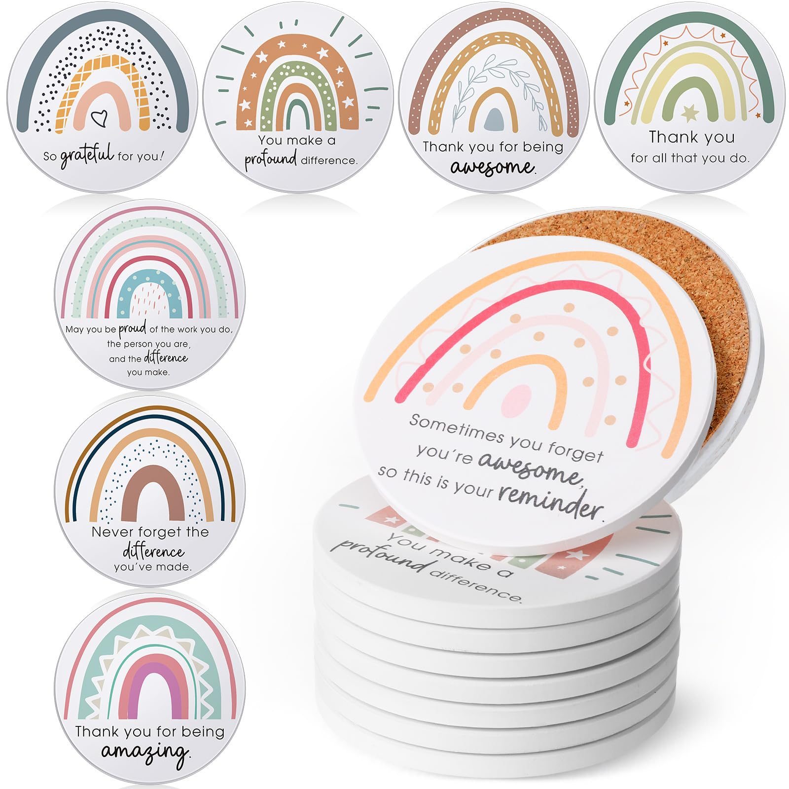 Tioncy front view of 24-piece coaster set showing fresh-style thank you prints and neat packaging