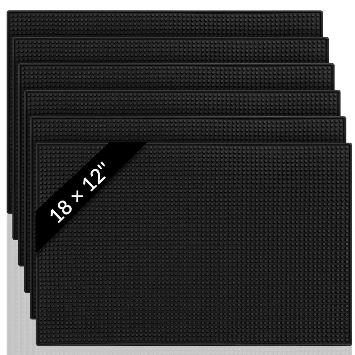 Tioncy front view of six black mats showing compact pack and coverage