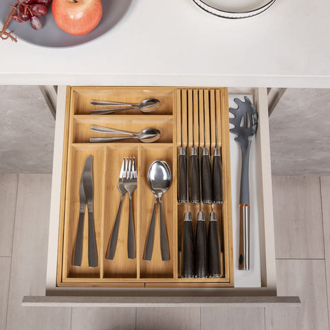 TIOPGHAD organizer next to ruler showing exact dimensions for confident drawer fit
