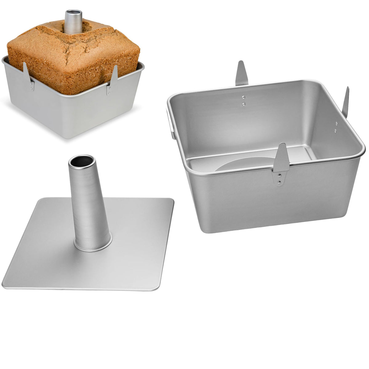 TiParthenos front view of square tube pan showing capacity and finish for even baking