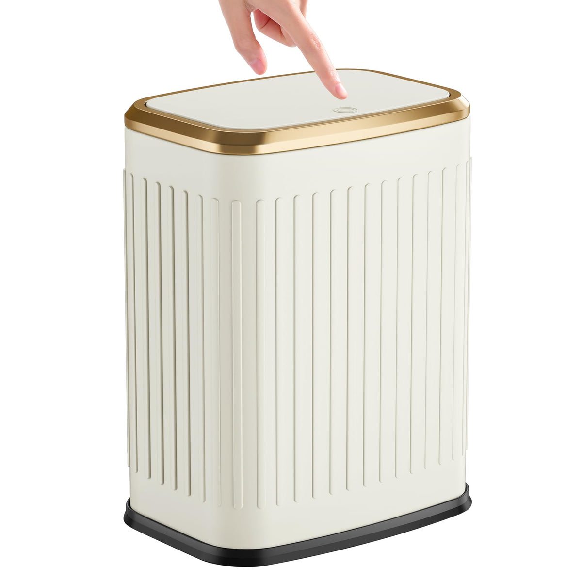 TIPGO cream trash can front view showing compact design and tidy silhouette