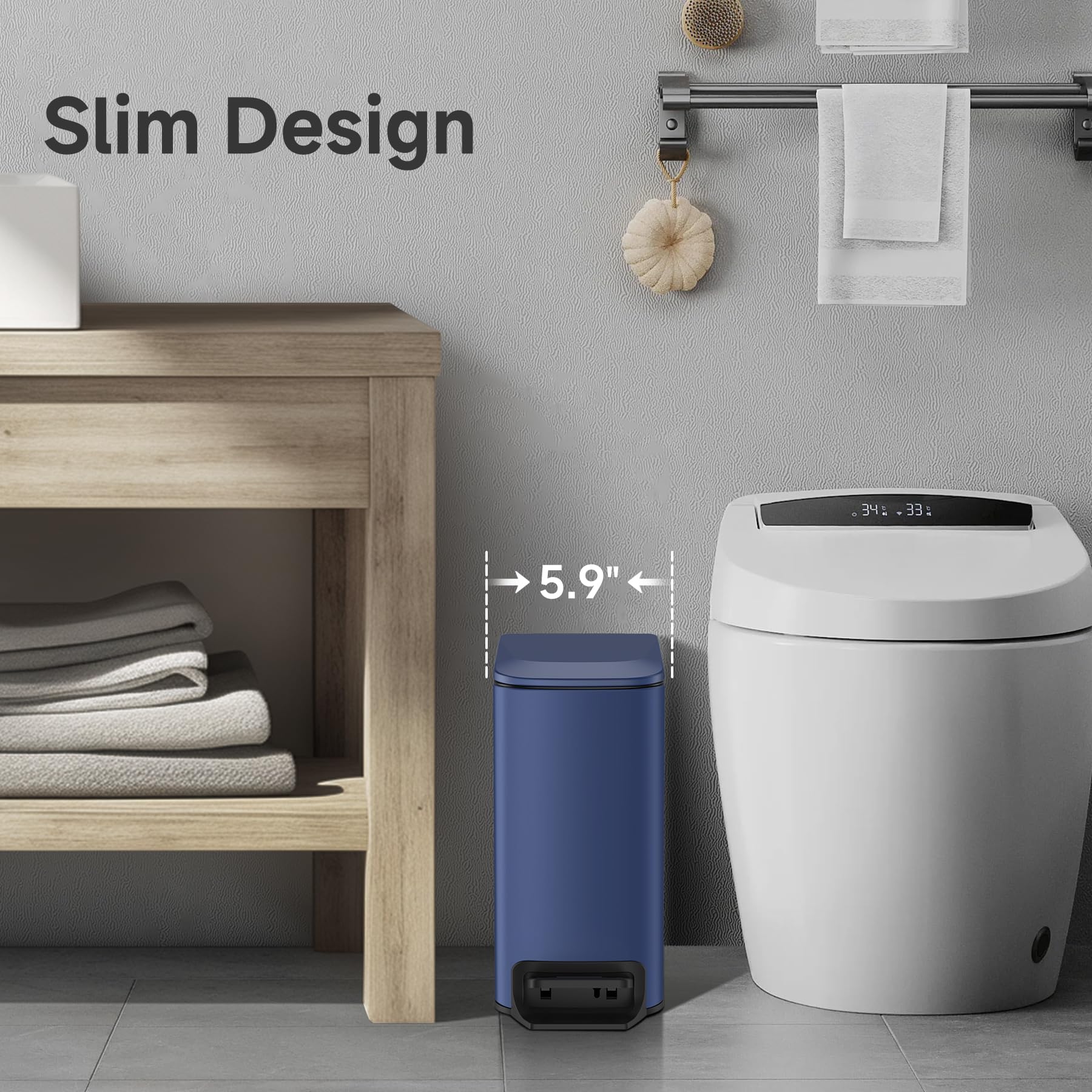 TIPGO beside toilet showing compact scale to save space benefit