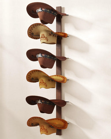 TIPSYTREE front view of cowboy hat rack showing rustic finish and tidy storage benefit