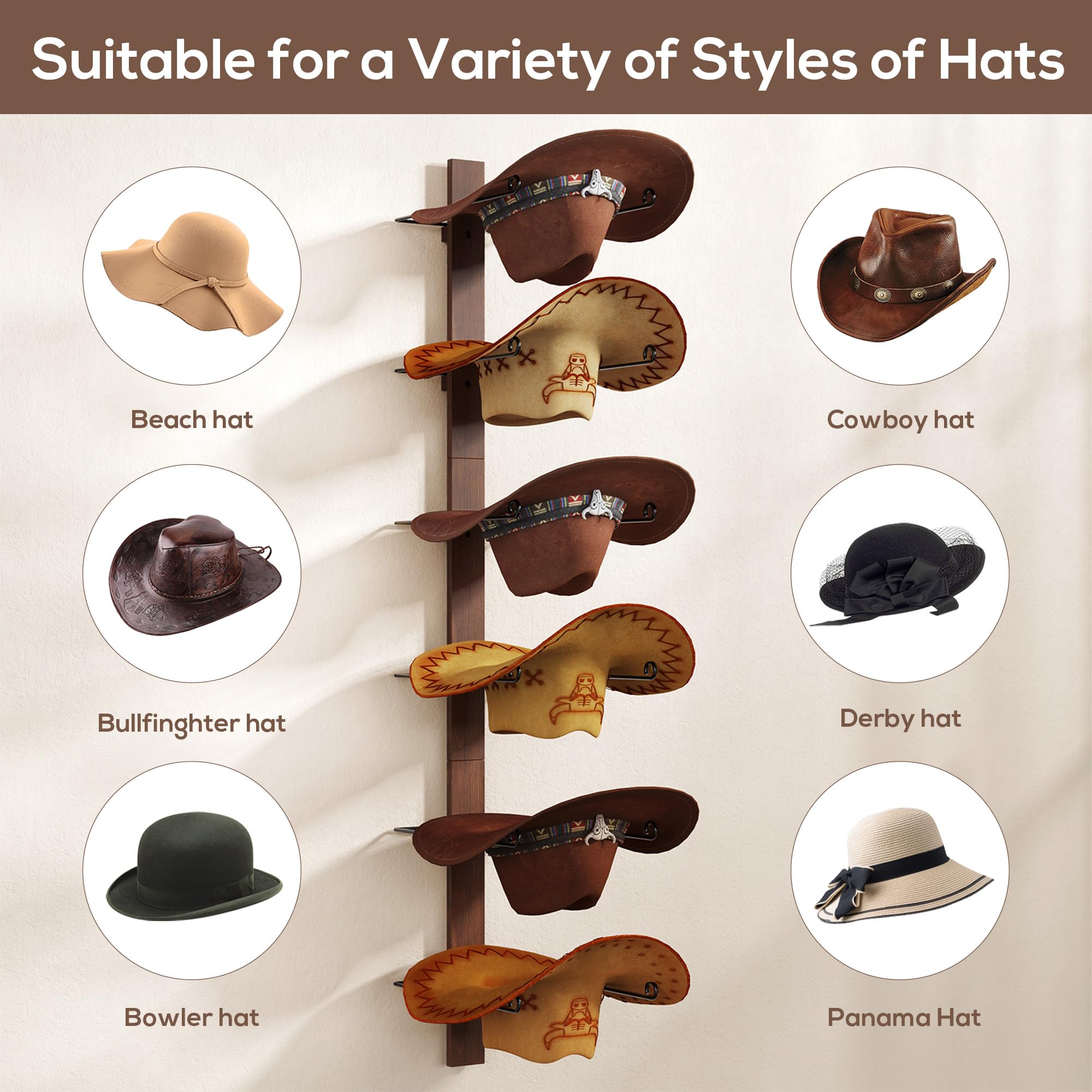 TIPSYTREE detail of cowboy hats on rack showing gentle support and no crushing