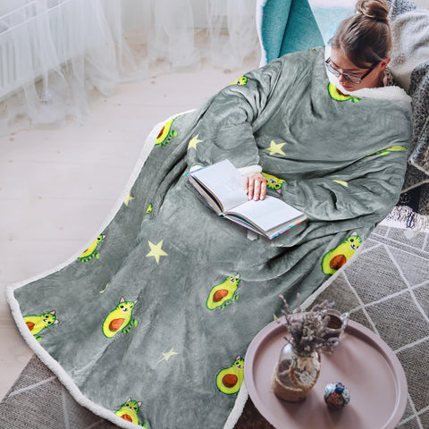 Tirrinia front view of wearable blanket showing full coverage and comfort