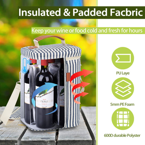 Tirrinia wine tote in picnic setting keeping bottles chilled and organized