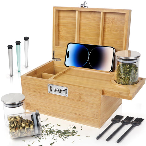 TISEMENT bamboo box front view showing elegant design and secure storage