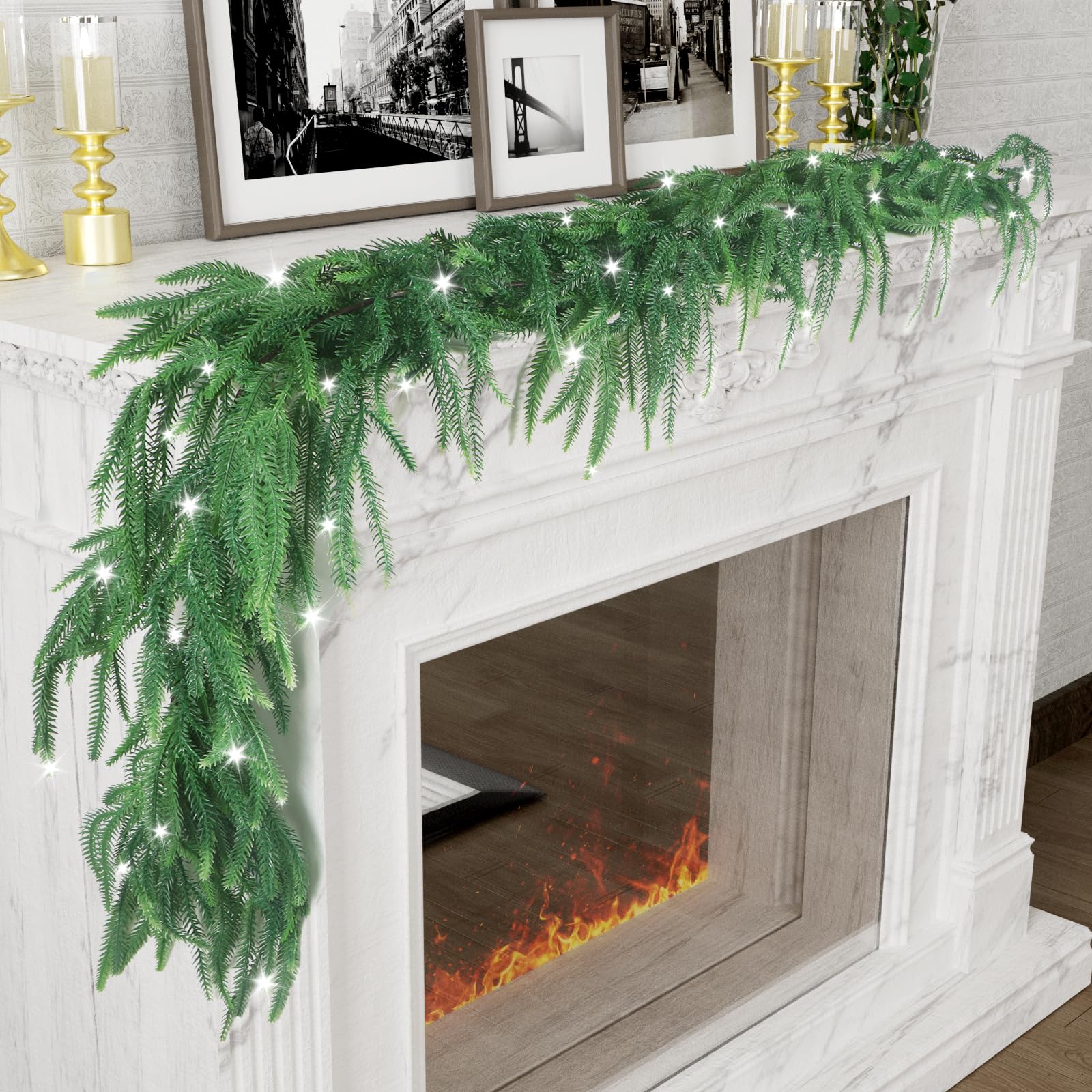 TISEMENT Norfolk pine garland front view showing full six-foot length and green benefit