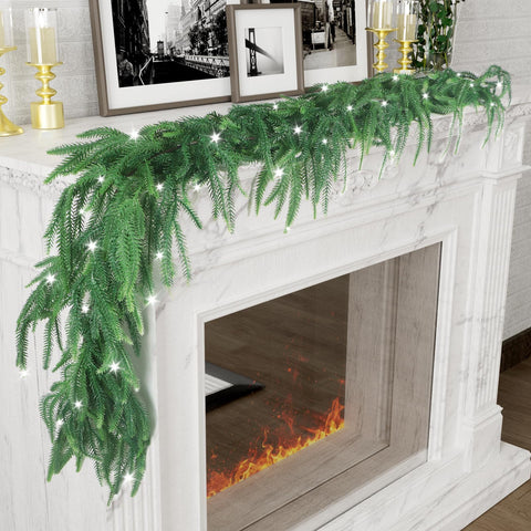 TISEMENT Norfolk pine garland front view showing full six-foot length and green benefit