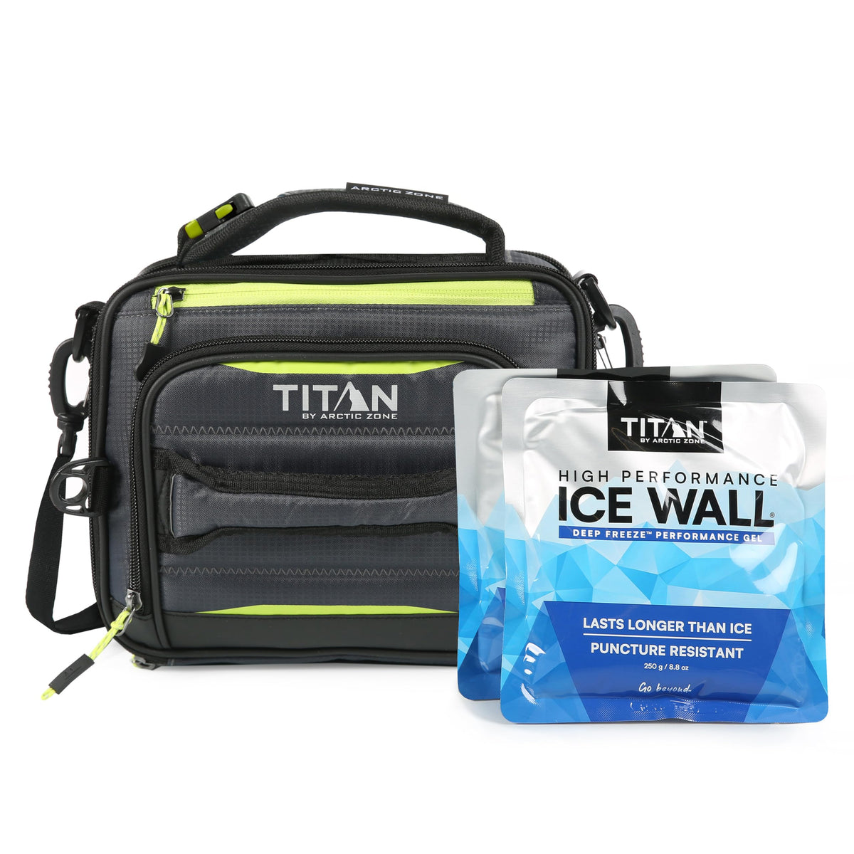 Titan by Arctic Zone front view showing compact gray cooler and durable exterior benefit