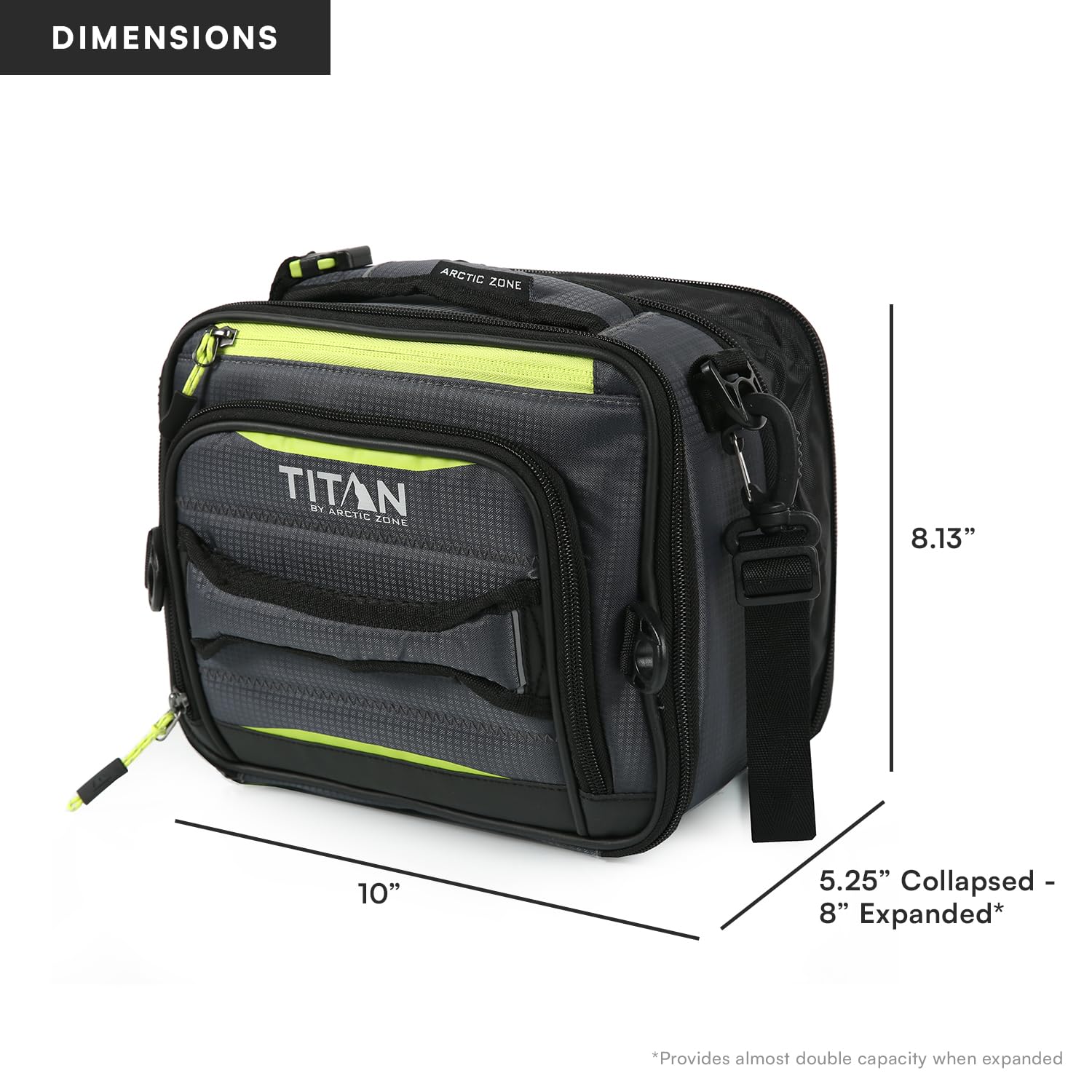 Titan by Arctic Zone next to a water bottle showing size for packing convenience