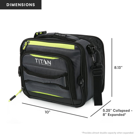 Titan by Arctic Zone next to a water bottle showing size for packing convenience
