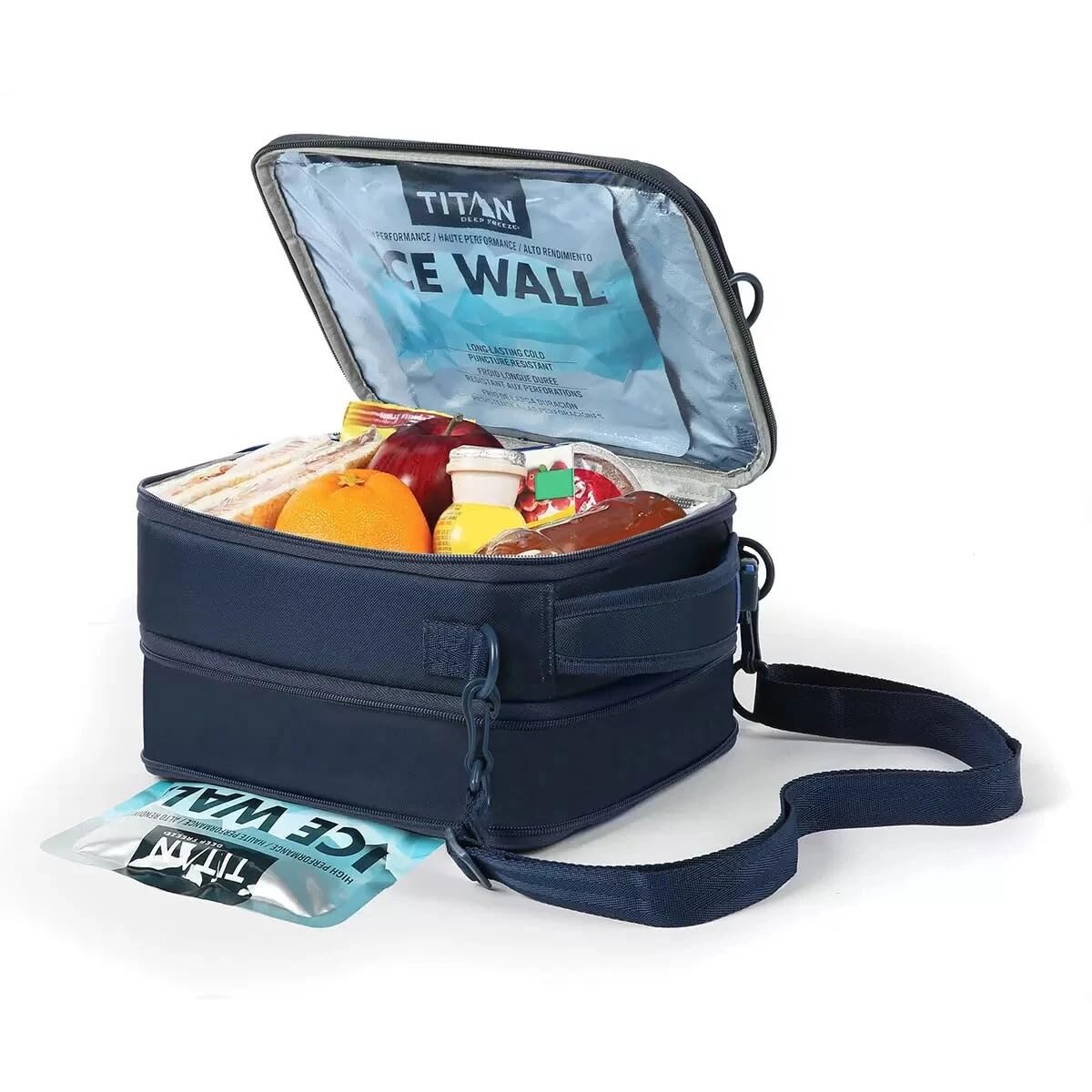 Titan by Arctic Zone worn with shoulder strap in commute scenario for hands-free carry