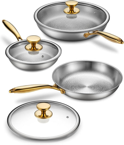 Titanium Wave front view of boxed cookware set showing sizes and lids, durable choice