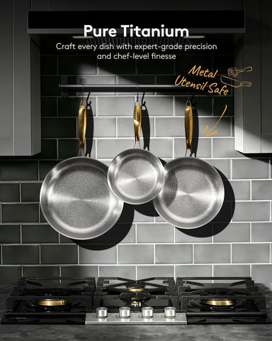 Titanium Wave size scale comparison beside utensils showing 12‑inch capacity