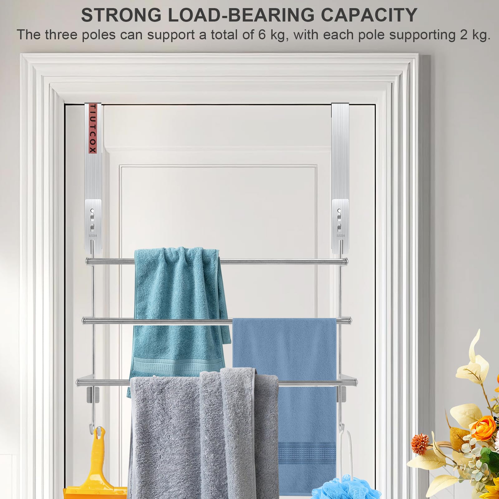 TIUTCOX rack fully extended on door to show adjustable length and secure fit