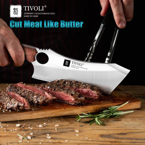 TIVOLI blade closeup highlighting German 1.4116 steel and satin finish for durability