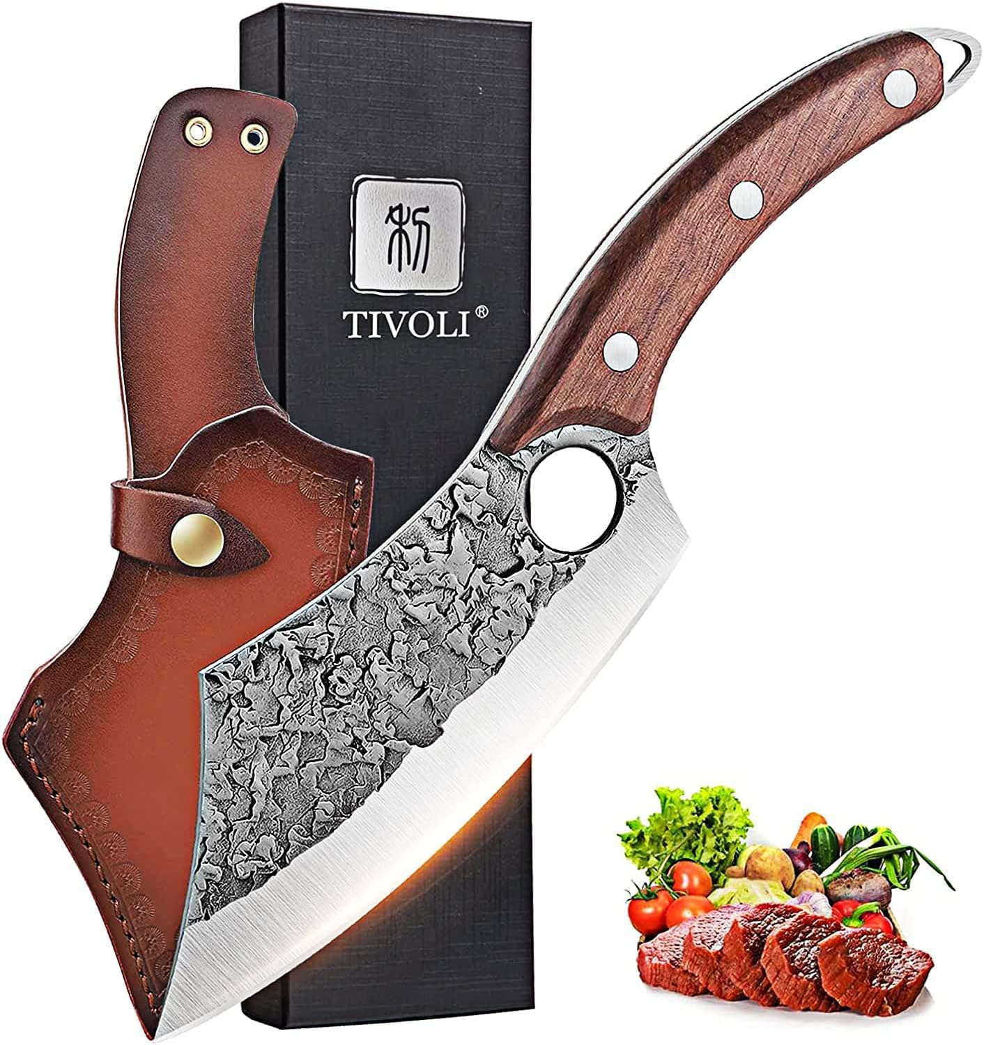 TIVOLI cleaver front view showing full-tang design and cutting power