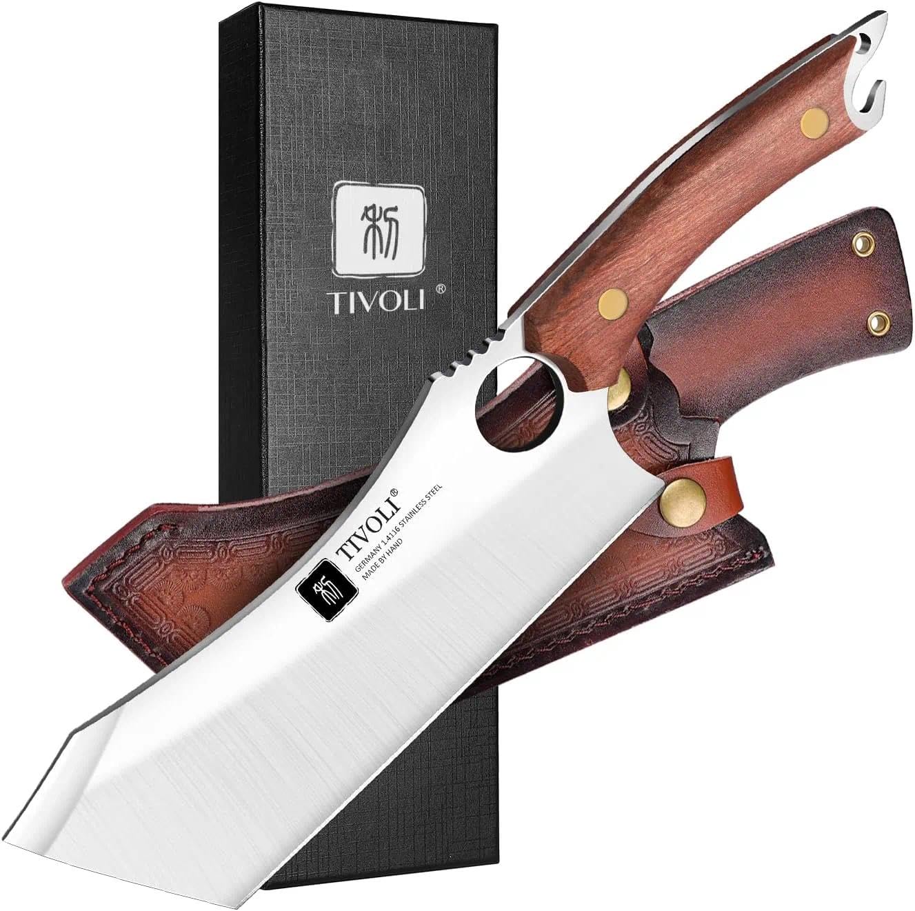TIVOLI cleaver front view showing full blade and balance for reliable chops
