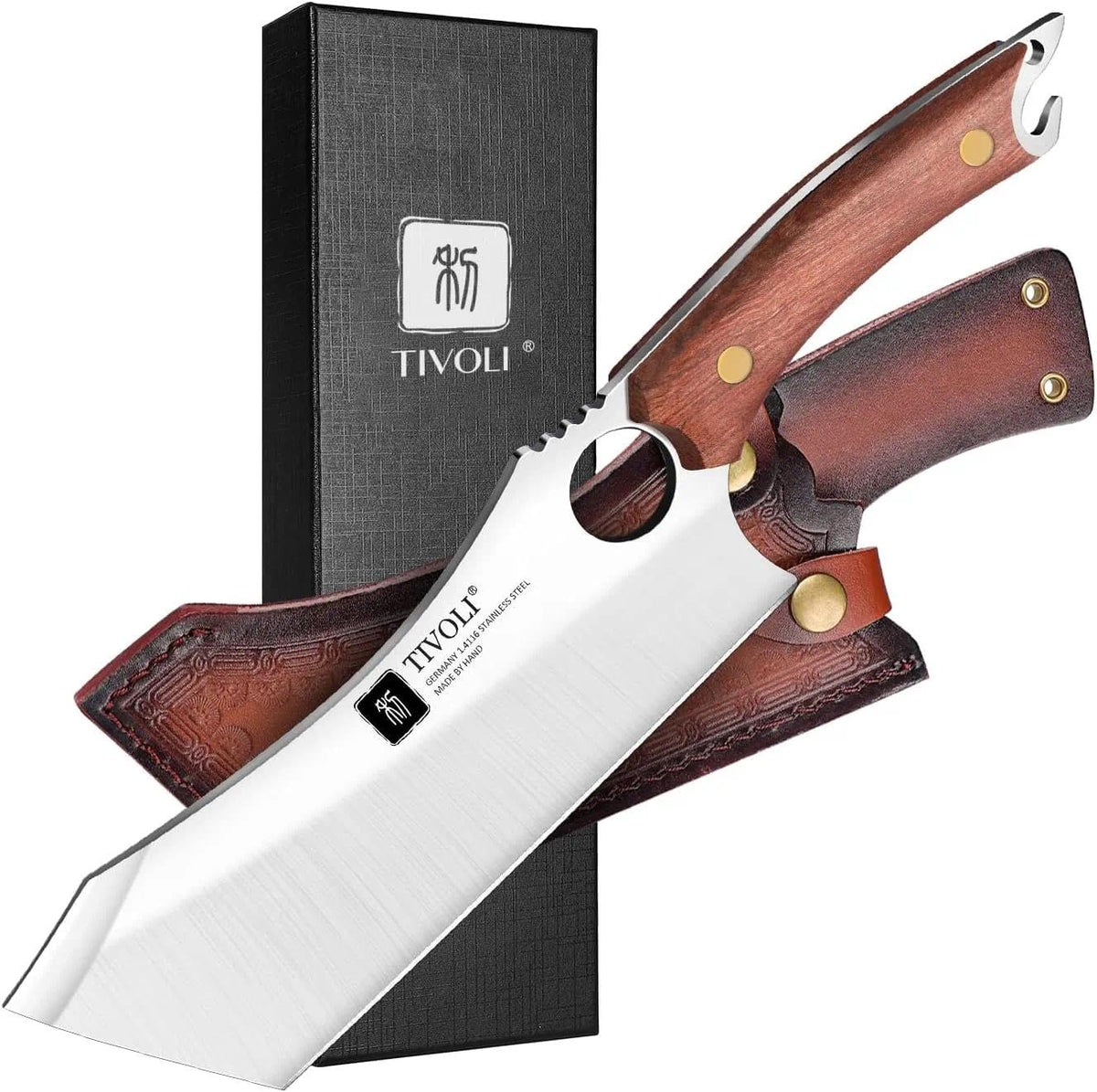 TIVOLI cleaver front view showing full blade and balance for reliable chops