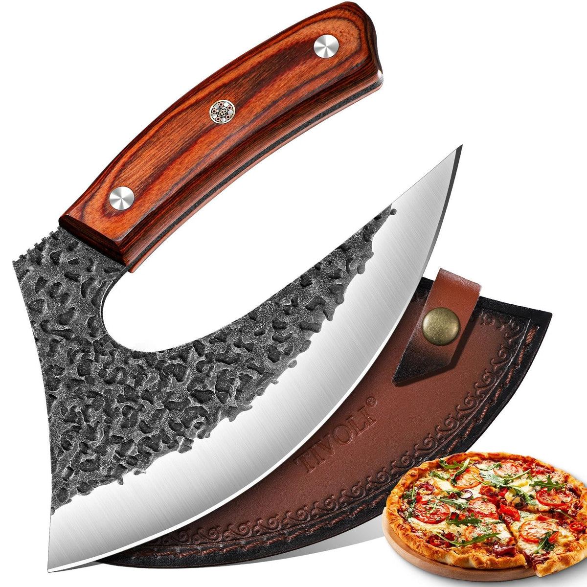 TIVOLI ulu front view showing curved blade and balanced design for precise chopping