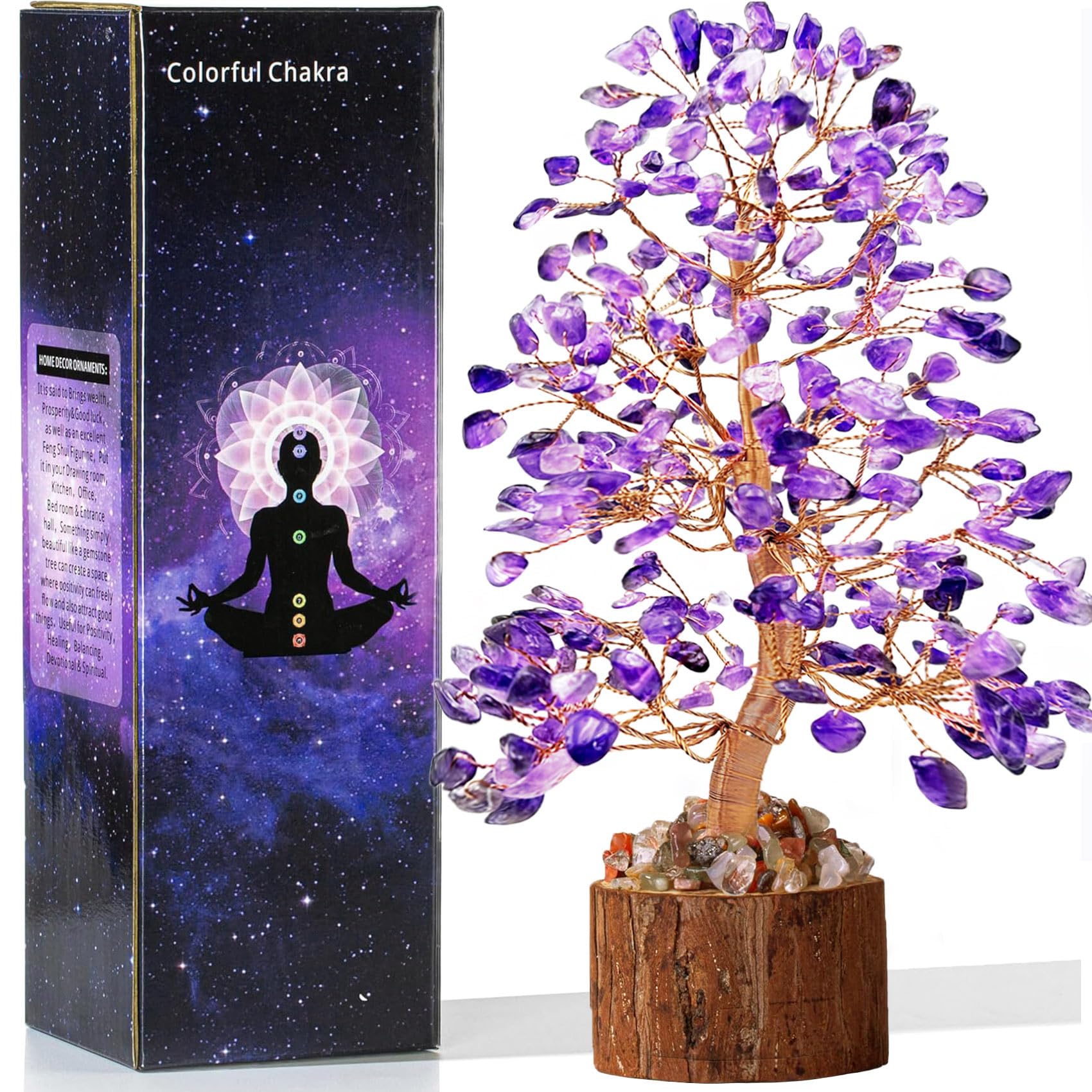 Tizzomx amethyst tree front view showing full gemstone canopy and balance