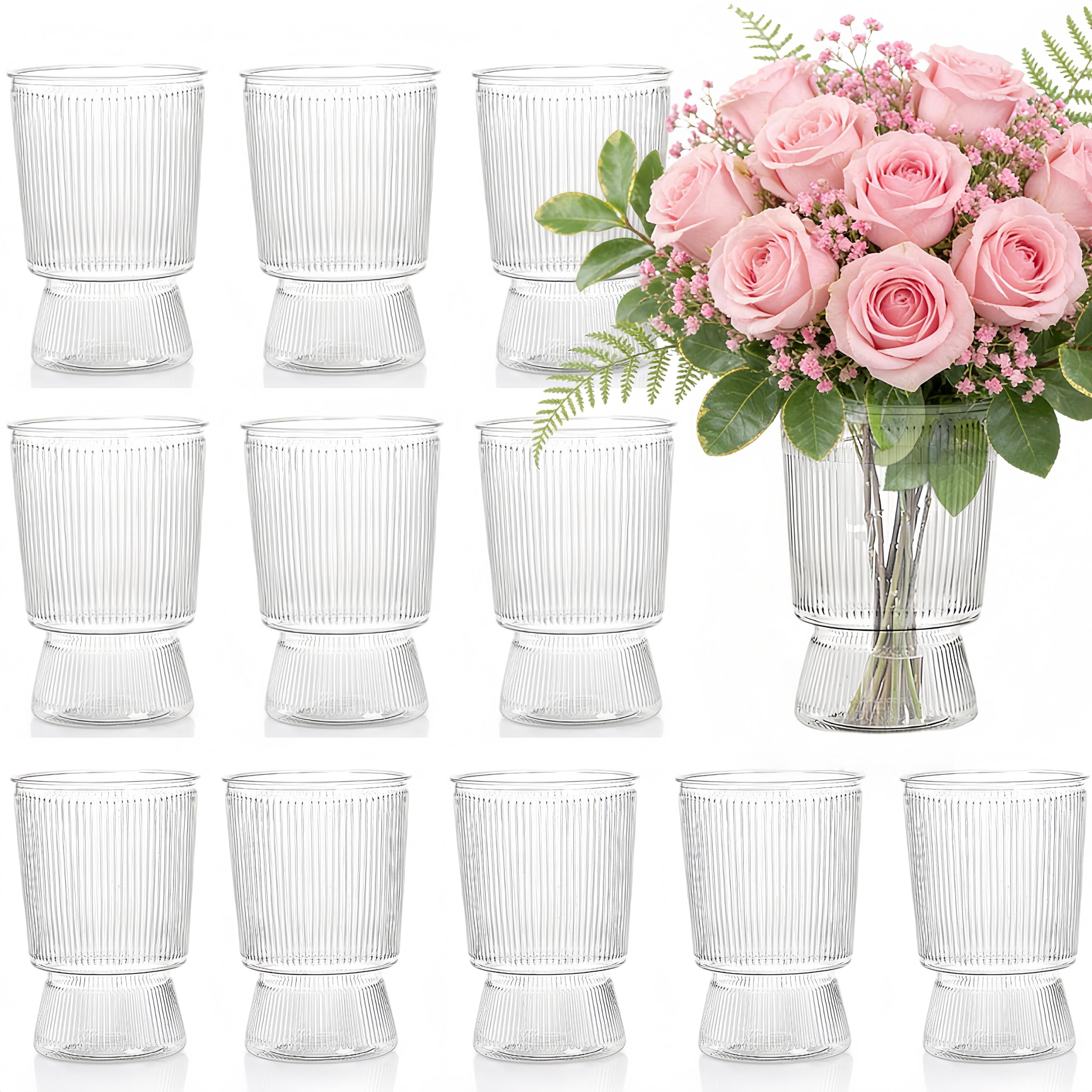 Tlence front view clear ribbed vase showing elegant glass-like clarity and stability
