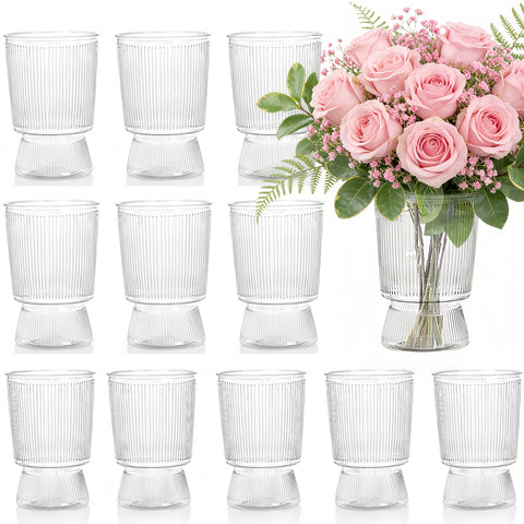 Tlence front view clear ribbed vase showing elegant glass-like clarity and stability