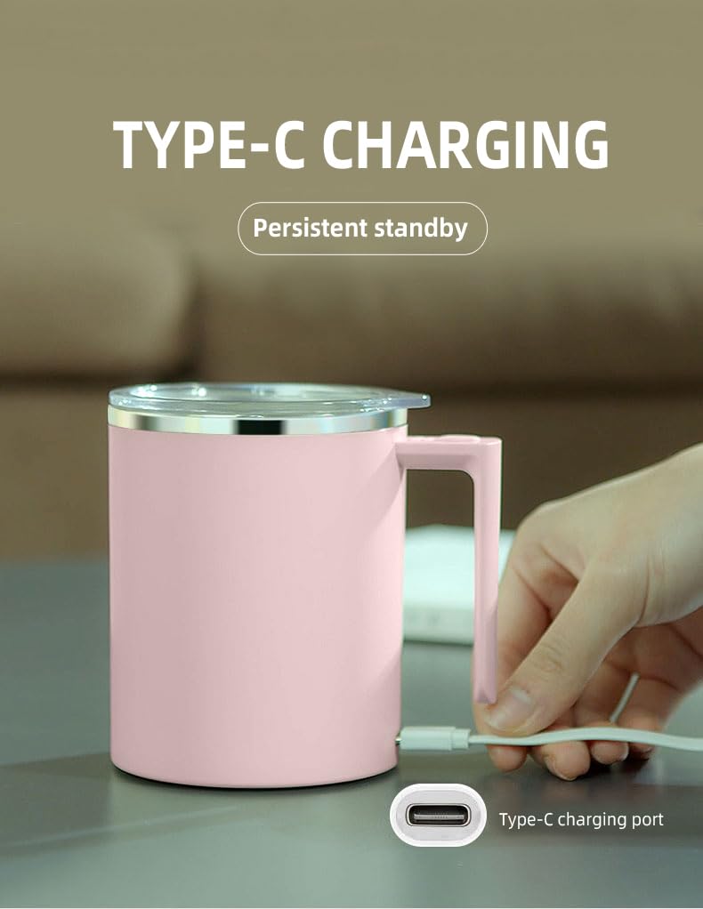 TLINNA mug on desk showing convenient hands-free stirring during work