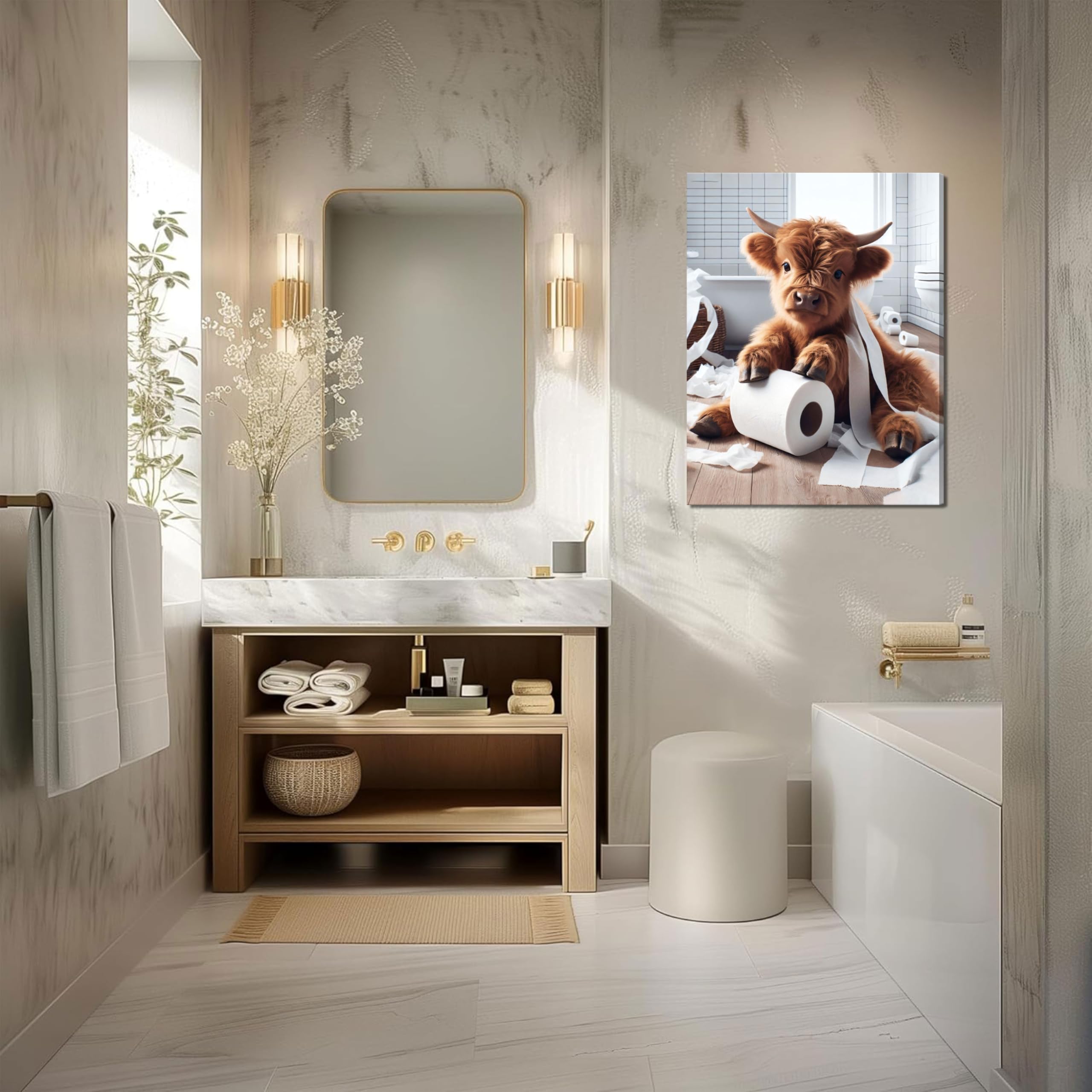 Tmvosn cow print displayed in hallway adding rustic warmth and personality