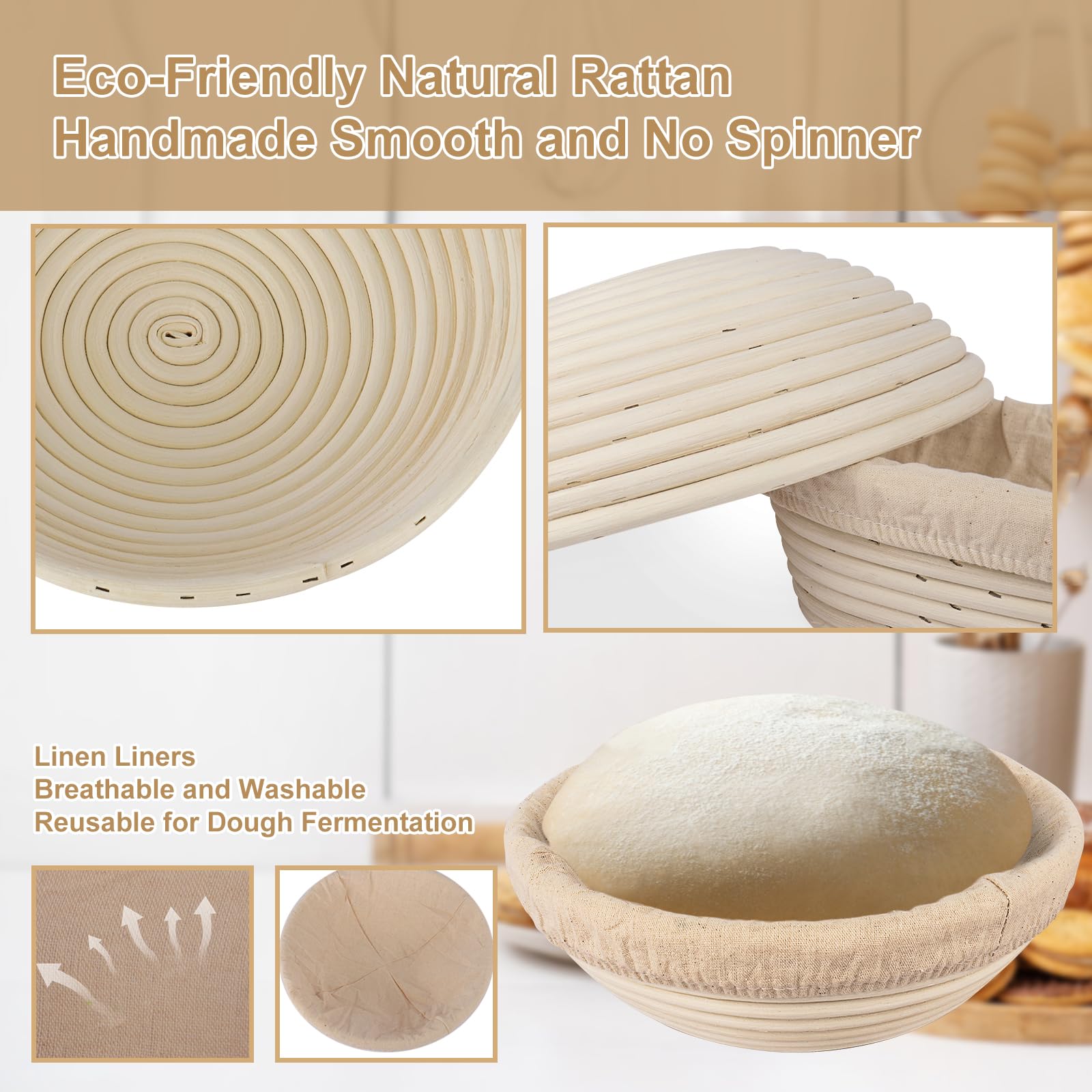 TNELTUEB 9.6-inch oval banneton top view demonstrates loaf shaping benefit
