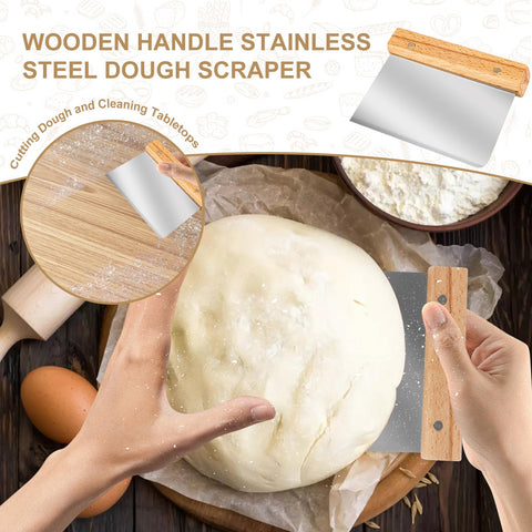 TNELTUEB dough whisk and metal scraper on wood for efficient mixing