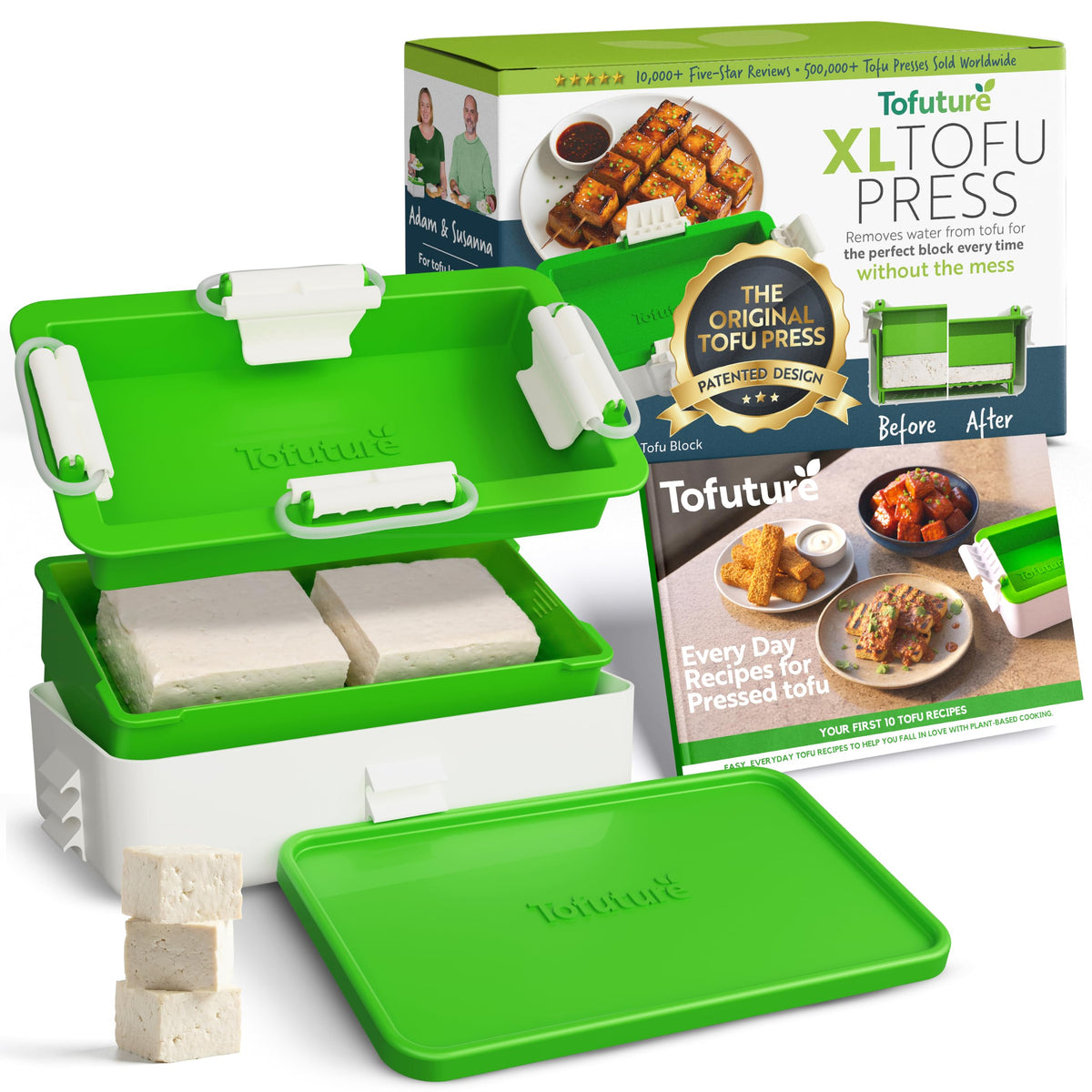 Tofuture front packaging showing the press and benefits